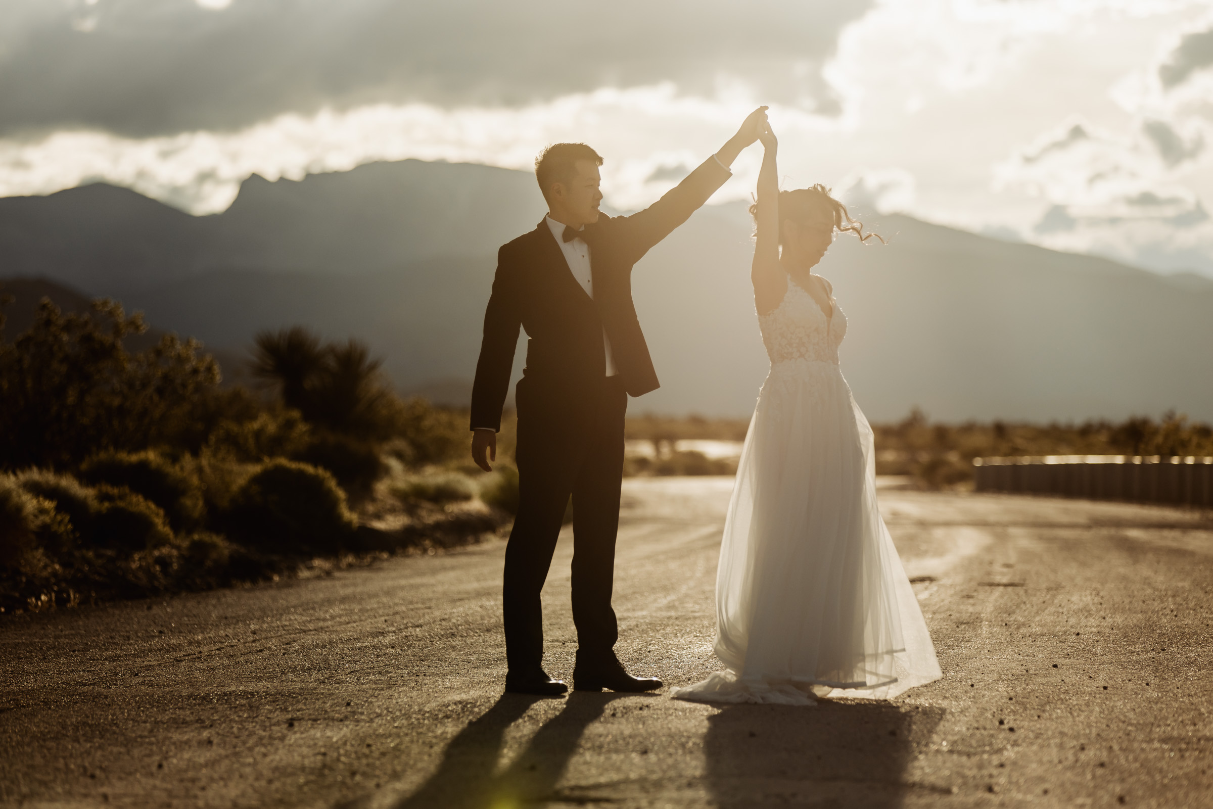 Las Vegas elopement photographer, couple on a desert ridge at Kyle Canyon