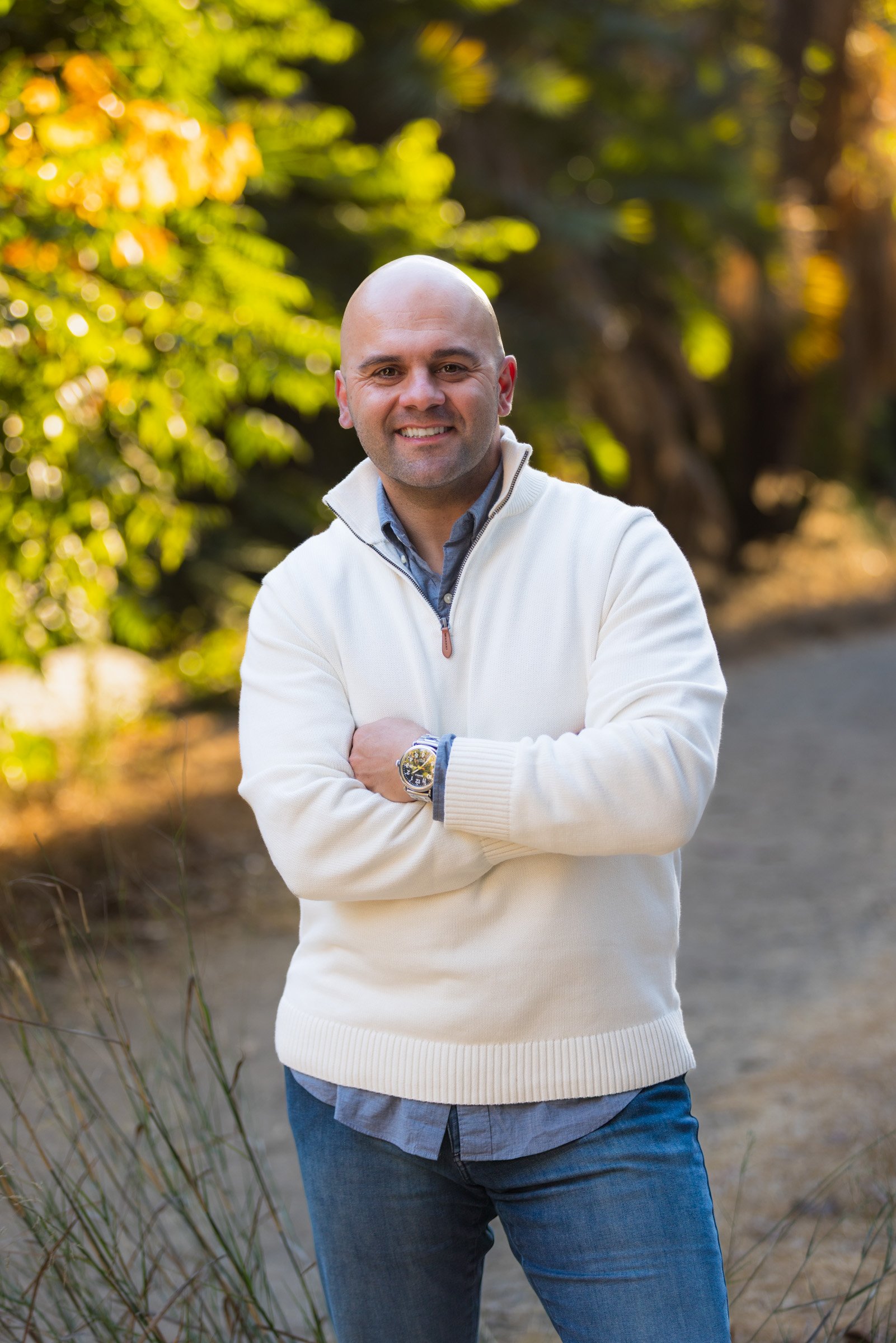 Portrait of a man photographed on a garden path at Balboa Park, San Diego